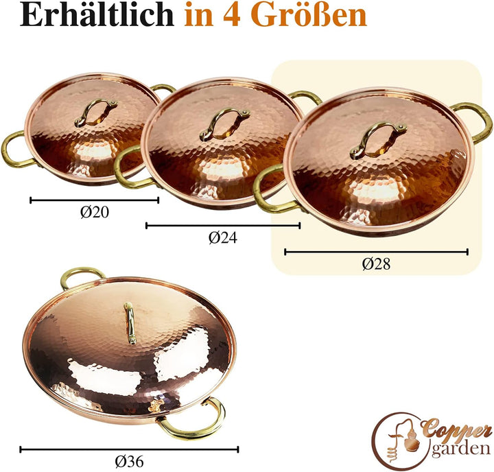 Copper Garden Kupferpfanne 28 cm mit Griffen + Deckel I Mit Zinn beschichtete Pfanne aus Kupfer zur