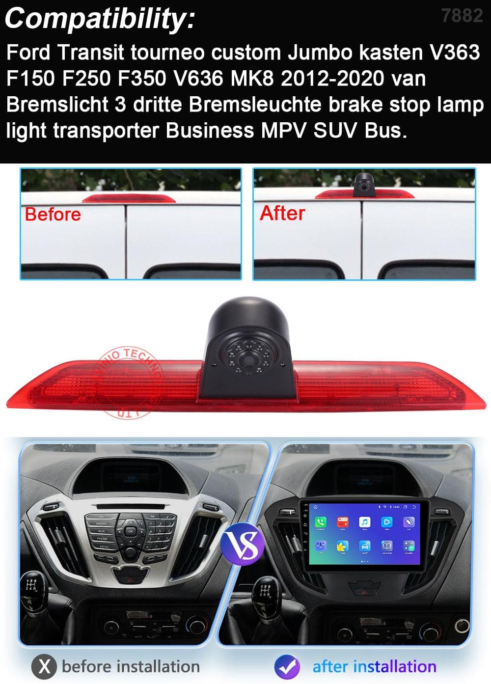 9 Zoll Android Autoradio mit GPS Navigation +HD Nachtsicht Auto Bremsleuchte Rückfahrkamera Ersatz f