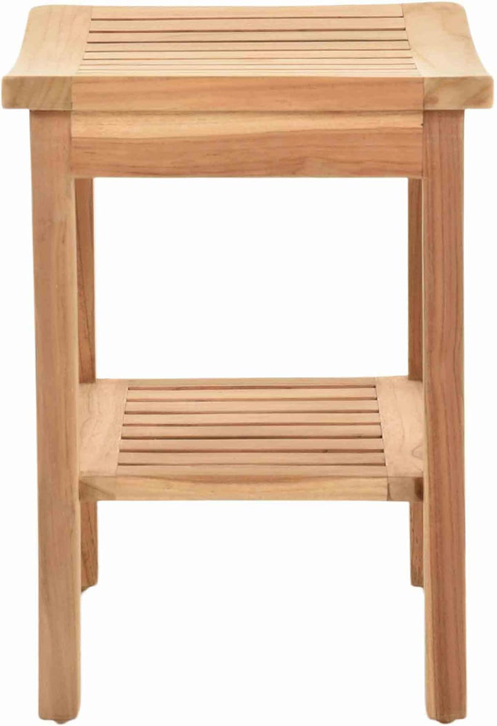 Teak Hocker, Massiver Teakholz Sitzbank, Holzbank mit Ablage, Naturholz Unbehandelt (50cm), 50cm
