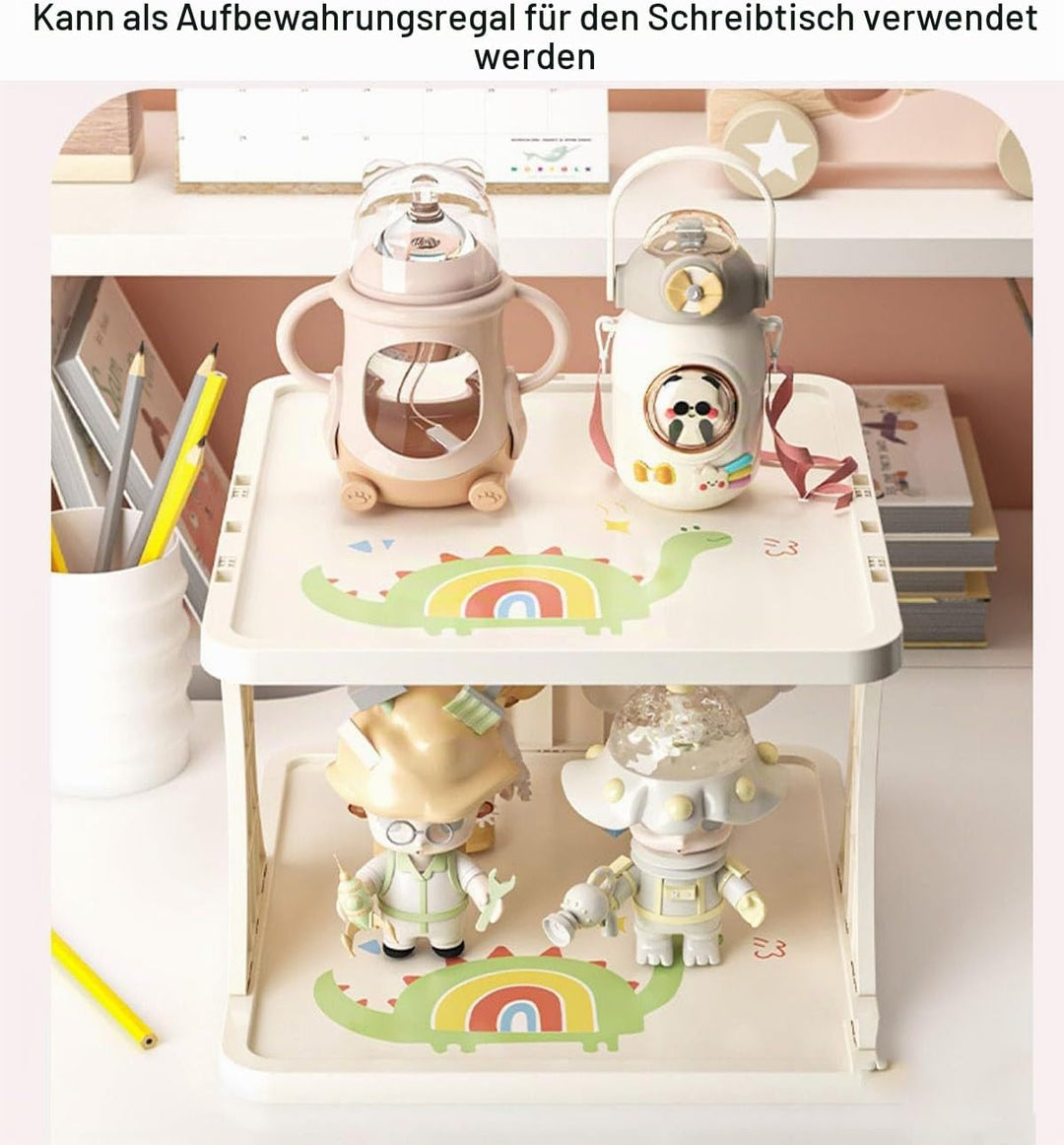 Schuhregal Kinder Verstellbar, 6 Stöckige Schuhregal Schmal und Hoch, Shoe Rack Weiss mit Dinosaurie