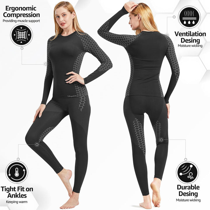 UNIQUEBELLA Damen Thermo-unterwäsche Set, Thermoshirt Damen Langarm, Skiunterwäsche Damen Winter Fun