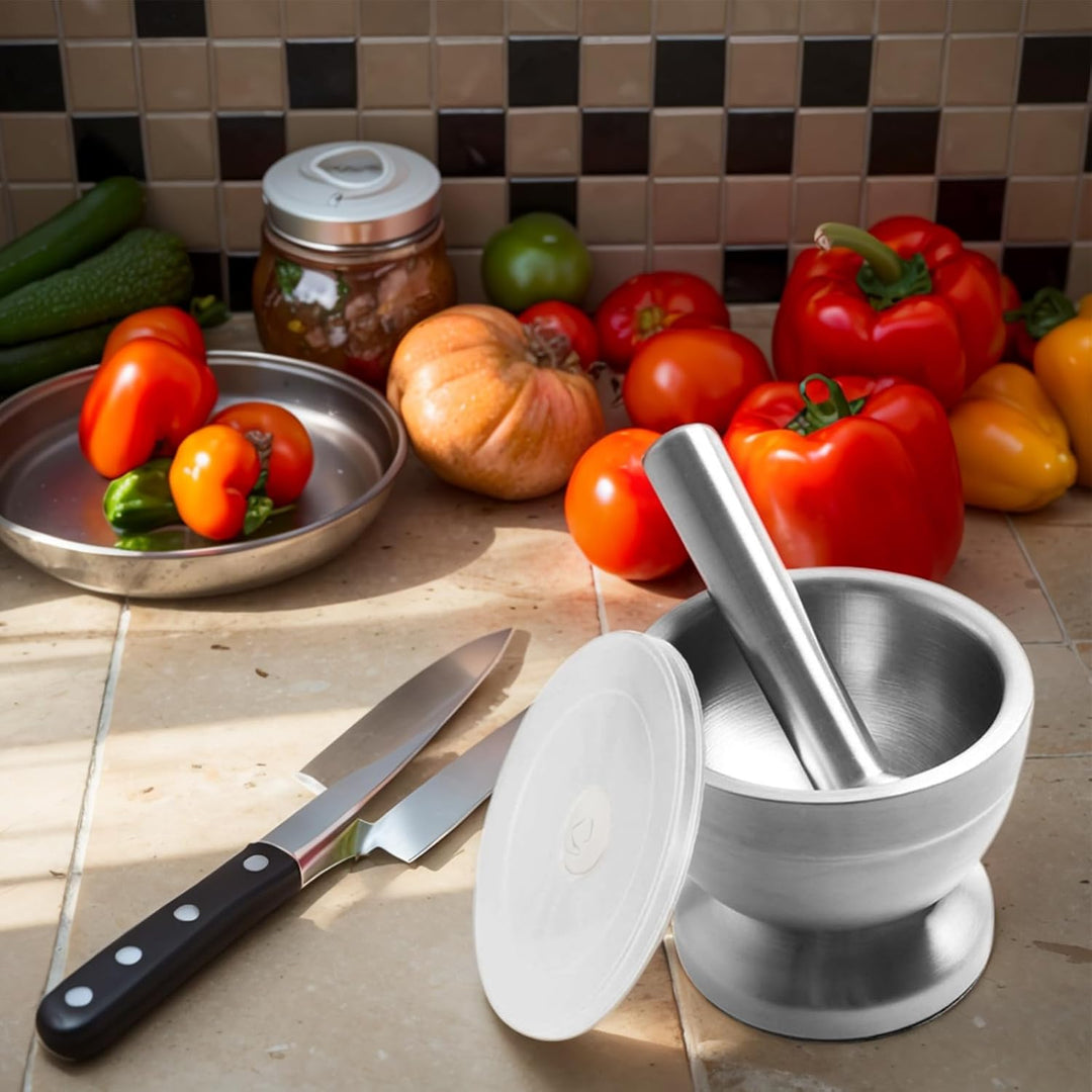 Mörser und Stössel Sets, Lebensmittelecht Pestle and Mortar Stainless Steel Mit Kunststoffabdeckung,