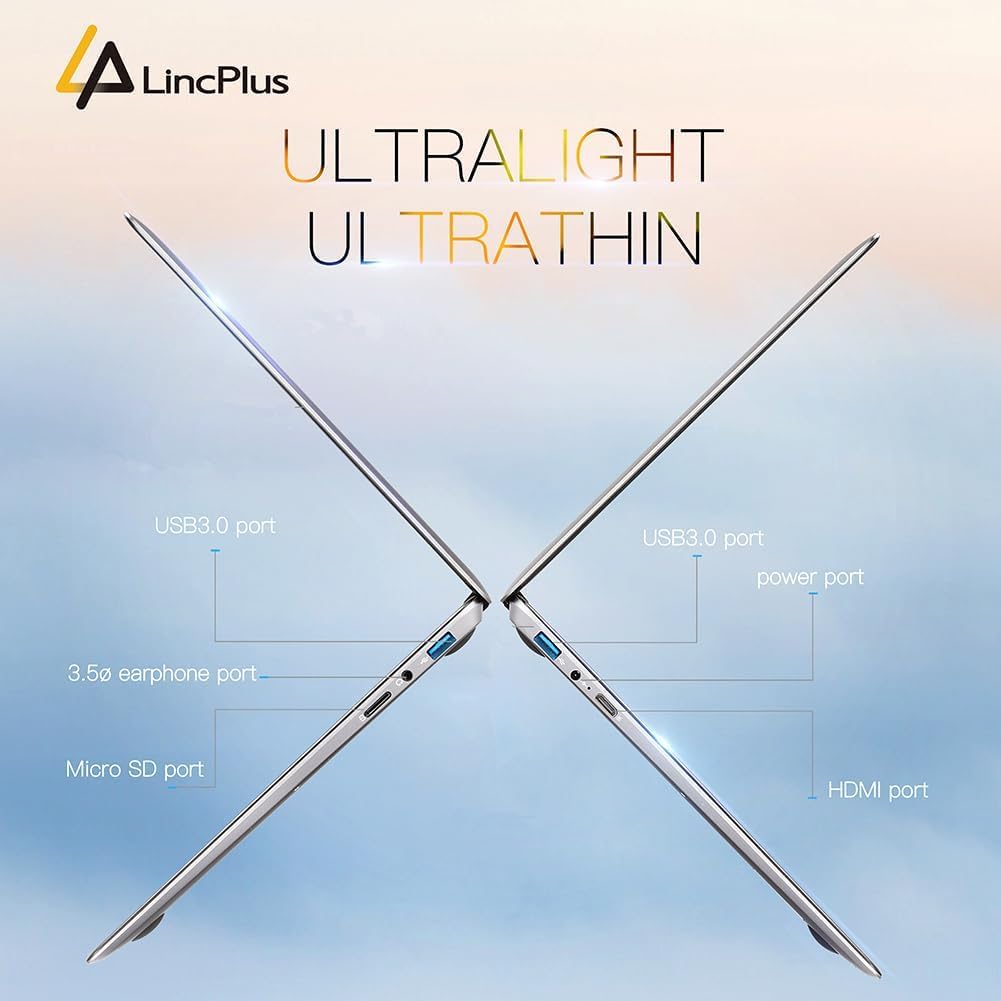 LincPlus 1315E P1 Notebook Full HD 13,3 Zoll Laptop, Intel Celeron N4000 4GB RAM 64GB eMMC lüfterlos