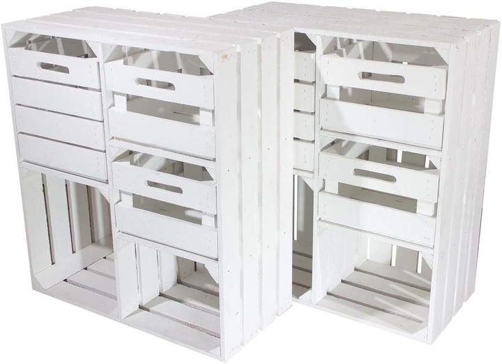 2er Set Weisser Holzschrank mit 3 Schubladen 77cm x 68cm x 35cm Regalsystem Vintage Massive Obstkist