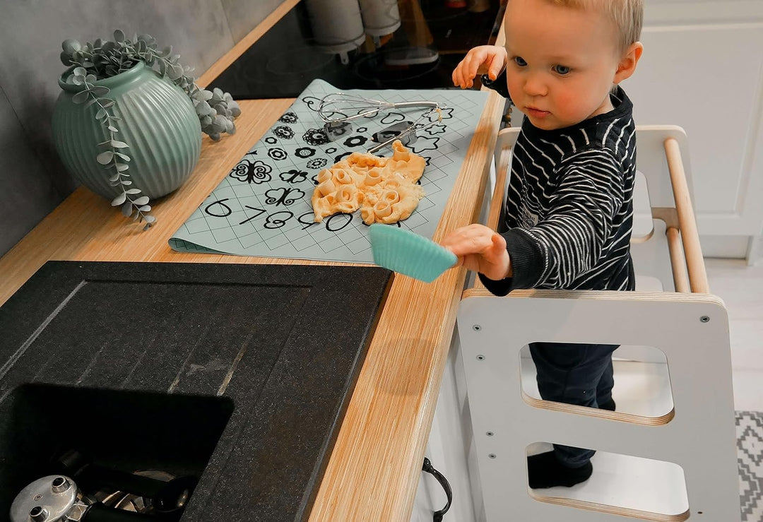 Montessori Lernturm für Kinder | Lernstuhl ab 1 Jahr | Learning Tower | Tritthocker mit 2 Stufen & v