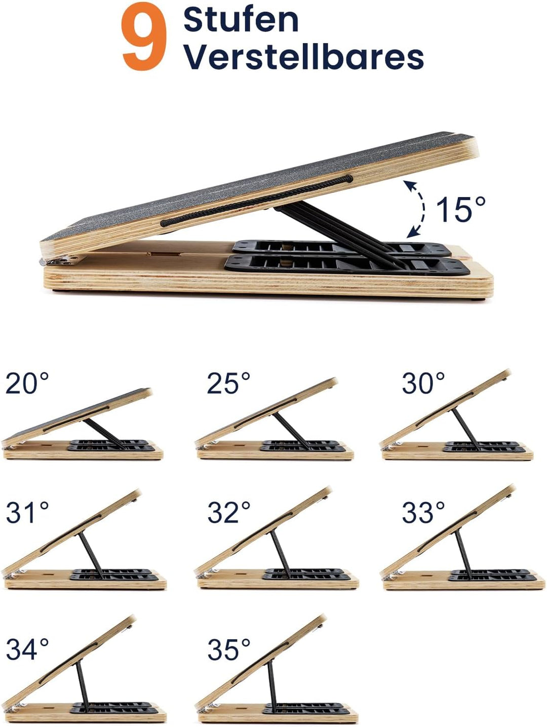 TOPIOM Schrägbrett aus Holz, Klapppbar Slant Board Schrägbrett für Kalbsdehnung, Stretch-Brett, 9 St