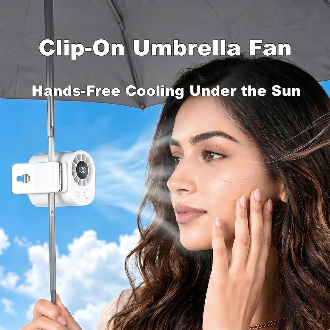 Tragbarer Clip-On Ventilator für Sonnenschirm, ultraleicht 0,28 lb, stufenlose Geschwindigkeit, wied
