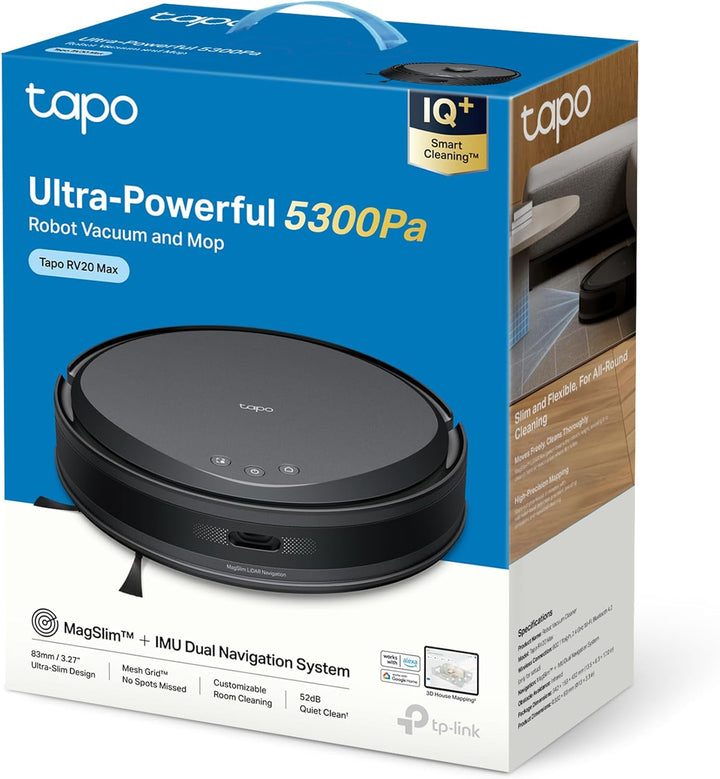 Tapo RV20 Max Saugroboter mit Wischfunktion, 5300Pa ultrastarke Saugkraft, 83 mm Ultra-schlank, MagS