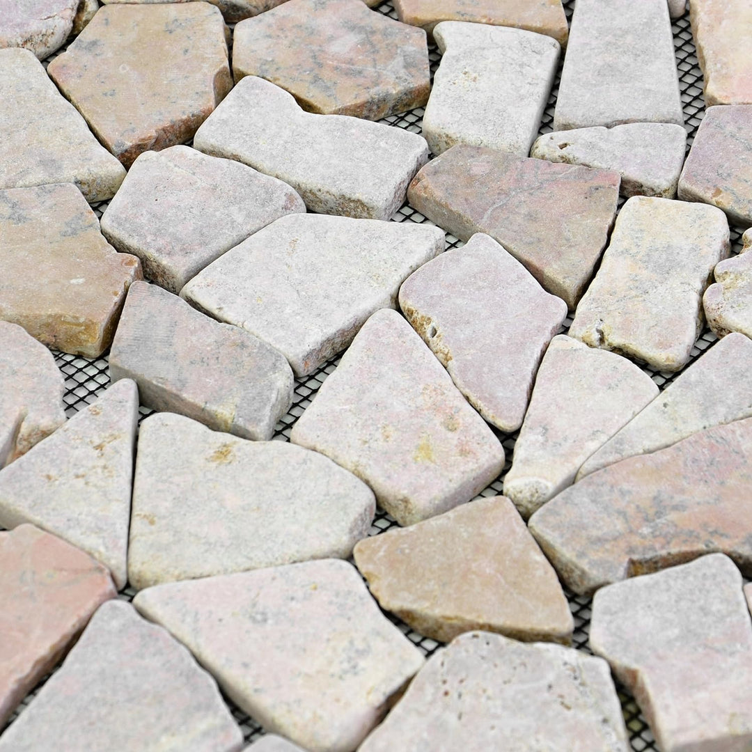 DIVERO 9 Fliesenmatten Naturstein Mosaik aus Marmor für Wand und Boden beige/rosa á 35 x 35 cm