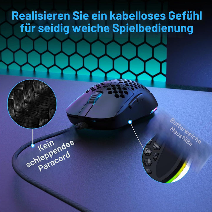 TMKB M1se Gaming Maus mit 12800 DPI Optischer Sensor,6 Programmierbare Tasten Wabenmaus,Anpassbares