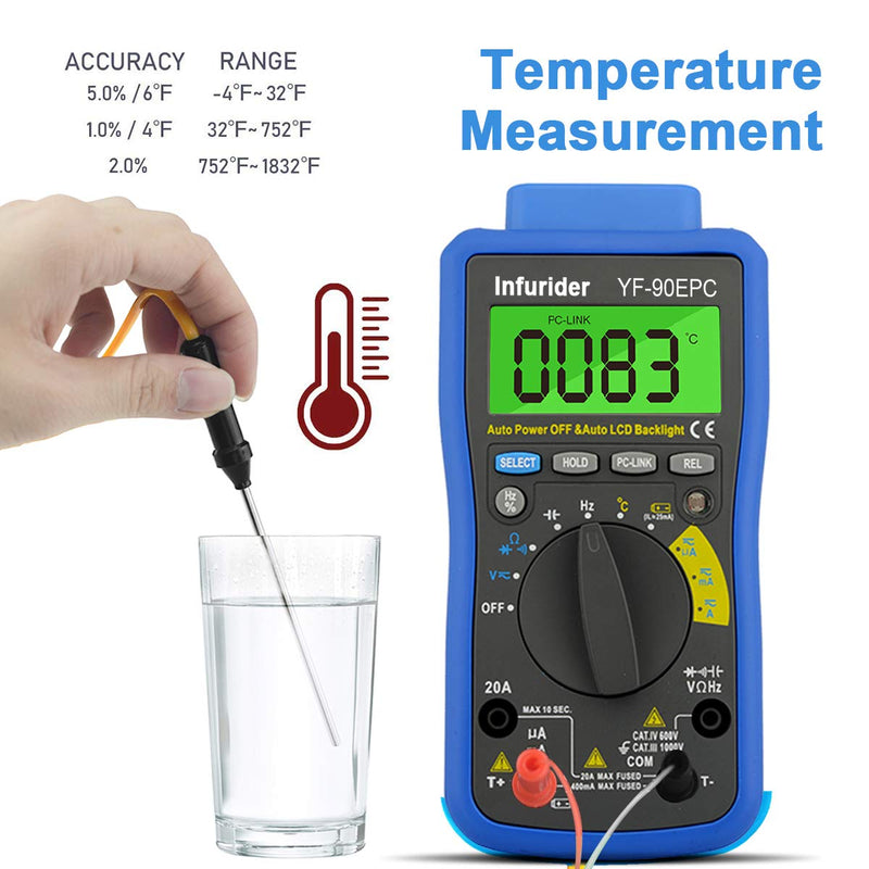 INFURIDER Digital Multimeter,4000 zählt Auto-Ranging YF-90EPC Voltmeter Amperemeter für AC/DC Spannu