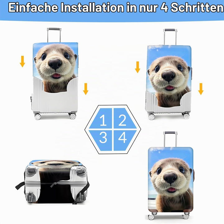 FANSU Elastisch Kofferhülle Kofferschutzhülle, 3D Wasser Otter Druck Kofferüberzug Schutzhülle mit R