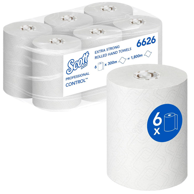 Scott Control Extrastarke Rollenpapiertücher 6626 – Papierhandtücher – 6 x 300 m weisse Papiertuchro