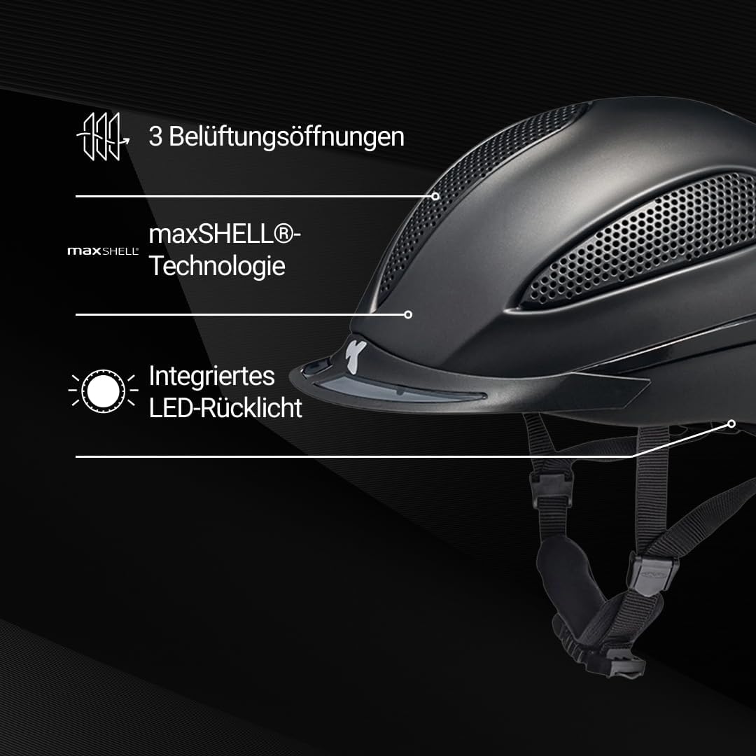 KED Paso Reithelm | Made in Germany K-Fit Black Integriertes LED-Rücklicht maxSHELL Technologie blac