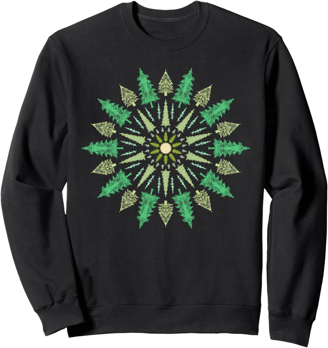Retro Pine Trees Mandala Minimalist Nature Illustration Sweatshirt