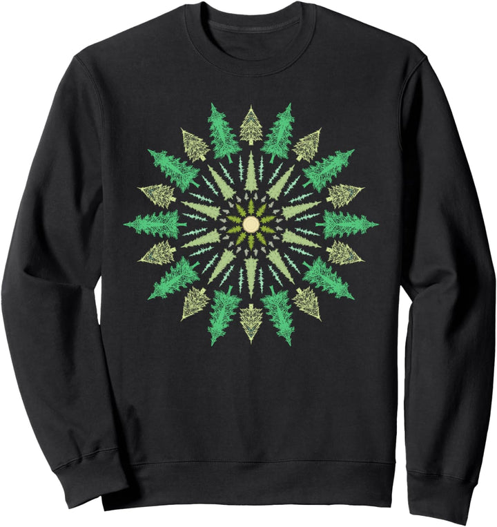 Retro Pine Trees Mandala Minimalist Nature Illustration Sweatshirt