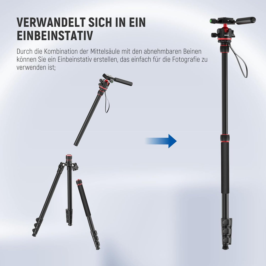 NEEWER BASICS Kamerastativ Einbeinstativ 77" kompaktes leichtes DSLR Reise Videostativ 360°Kugelkopf