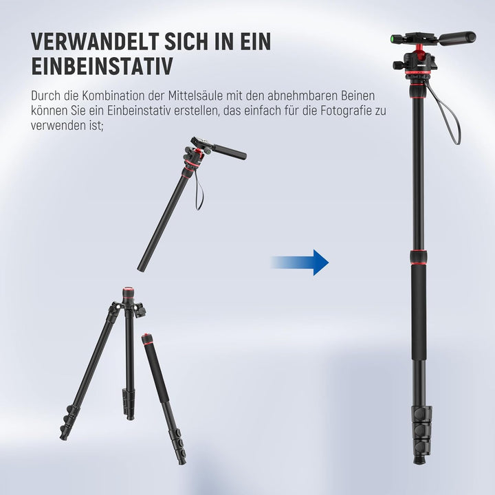 NEEWER BASICS Kamerastativ Einbeinstativ 77" kompaktes leichtes DSLR Reise Videostativ 360°Kugelkopf