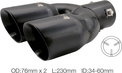 Simoni Racing Auspuffblende Doppelrunde/Schräg Edelstahl Schwarz - 2xØ76xL240mm - Anschluss 34-60mm