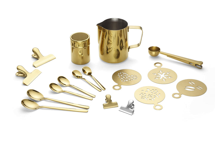 ECHTWERK Kaffeezubehör-Set, 23-tlg, 600 ml, 4x Espresso-, 4x Cappuccino-, 4x Latte 4x Kaffeeclips, 4