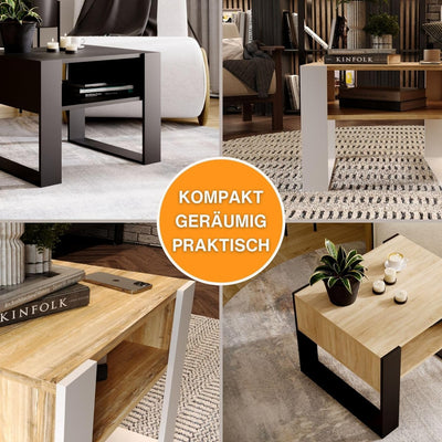CraftPAK Wohnzimmer Tisch für Couch aus hochwertigem Holz, Stabiler & moderner Couchtisch mit zusätz