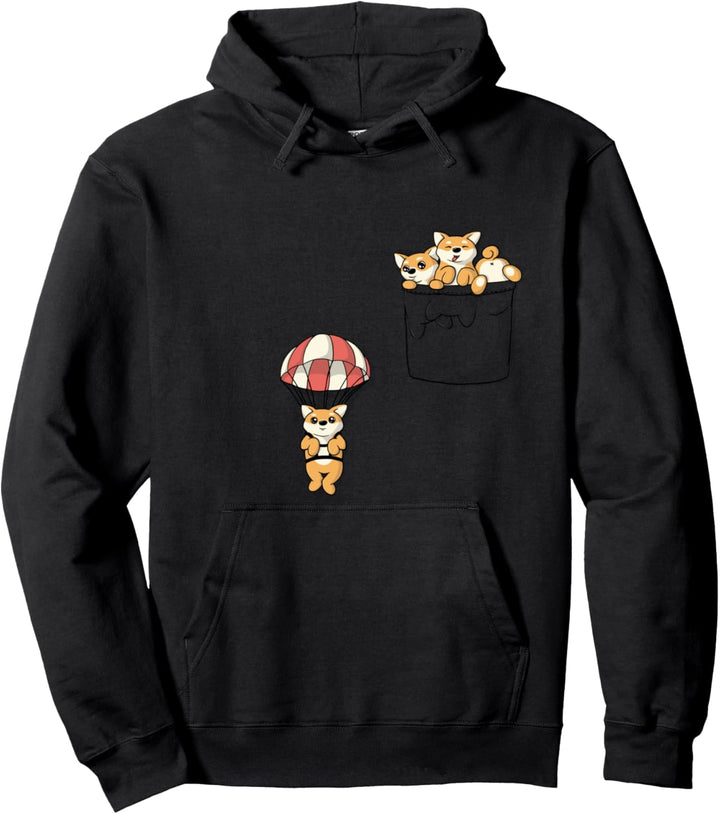 Netter Shiba Hund, der in der Tasche spielt Pullover Hoodie
