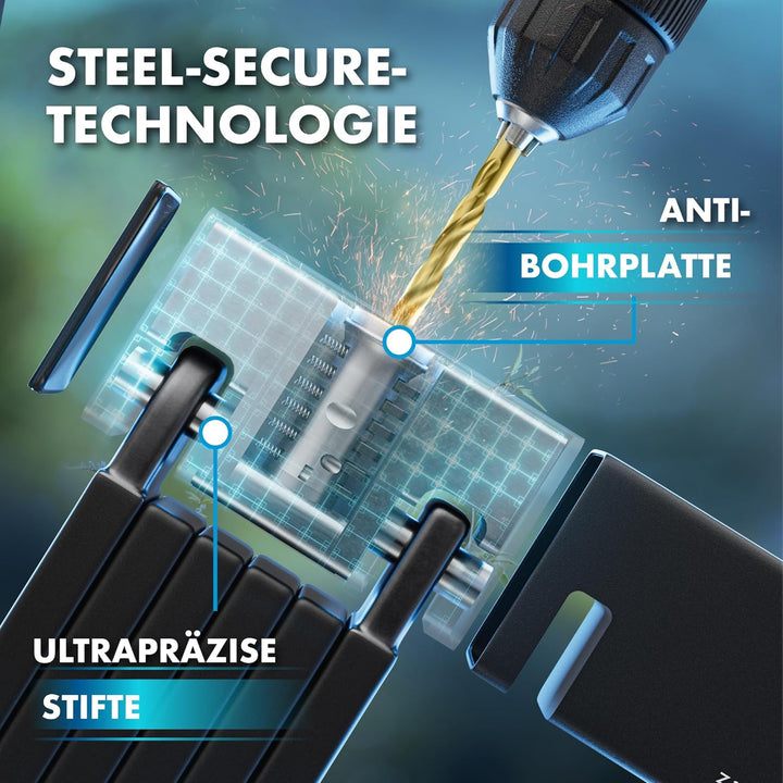 Faltschloss Fahrrad 100 cm – hohe Sicherheit aus Carbonstahl – Faltschloss mit Halterung & 3 Schlüss