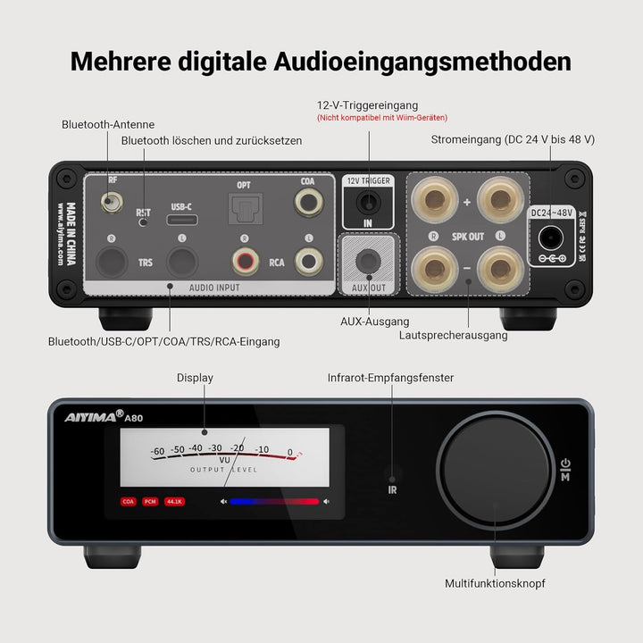AIYIMA A80 Leistungsverstärker DAC mit PFFB TPA3255D2 Stereo HiFi 2.0 Kanal Klasse D Bluetooth Verst