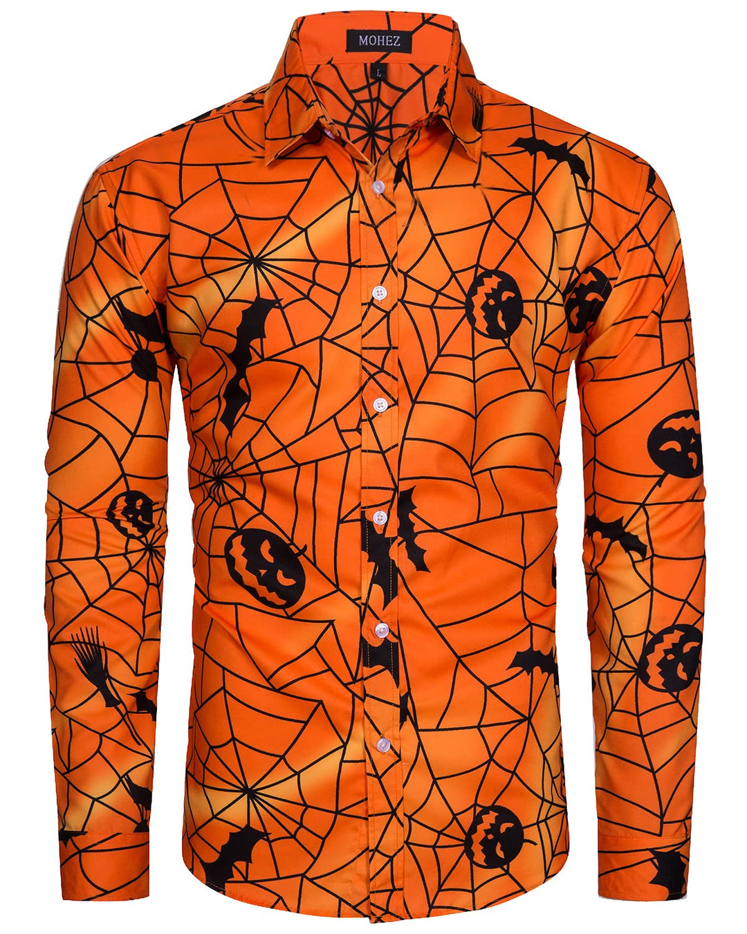Herren Halloween Hemd Langarm Lustig Funky Kürbis Skull Schädel Druck Kostüm Urlaub Shirt Tops S 203