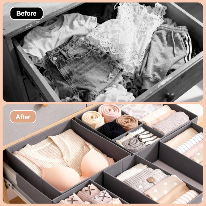 12 Stück Schubladen Organizer Set, Schubladen Organizer Kleidung mit 3 Grössen, Graues Kleiderschran
