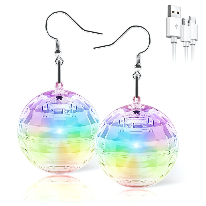 LED Ohrringe Disco Ball Ohrringe 7 RGB Licht Projektion Licht Ohrringe für Frauen Wiederaufladbare L