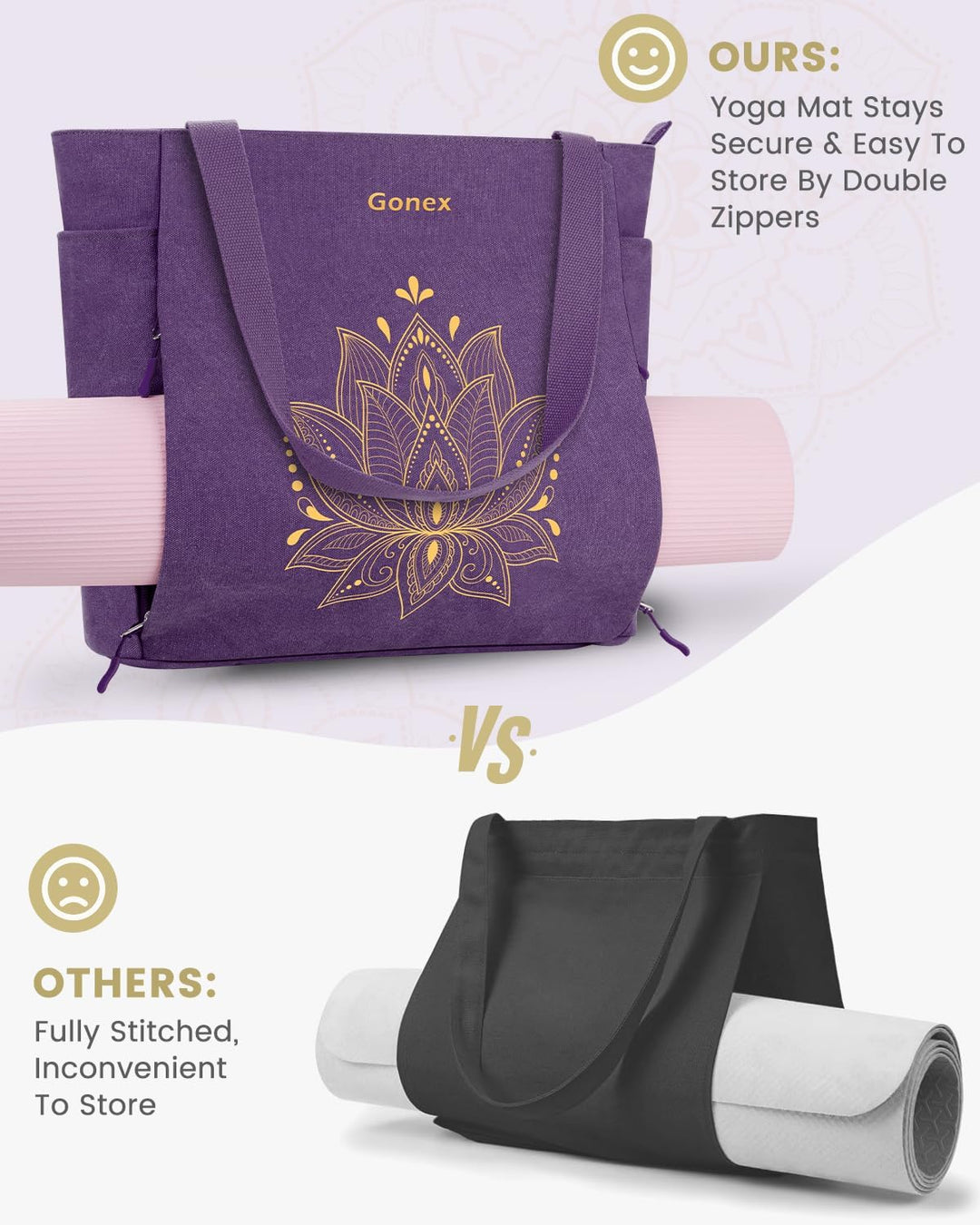 Gonex Yogatasche, Grosse Pilates Tragetasche mit Mehreren Taschen für Damen Herren, Robuste Canvas T