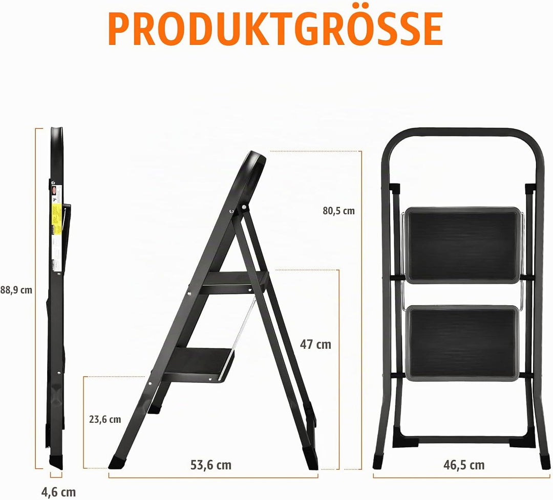 HBTower 2-Stufen-Leiter, Tritthocker mit Anti-Rutsch-Pedal, Tragbare Robuste Trittleiter mit Handläu