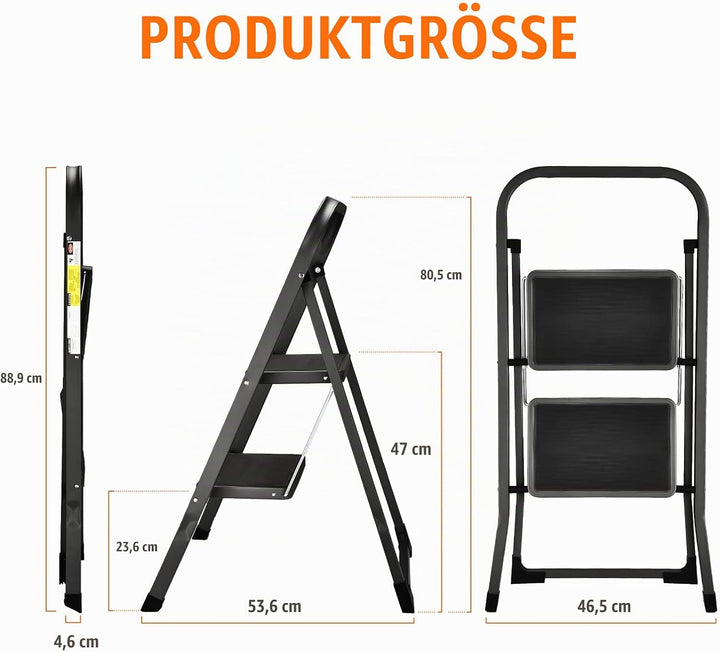 HBTower 2-Stufen-Leiter, Tritthocker mit Anti-Rutsch-Pedal, Tragbare Robuste Trittleiter mit Handläu