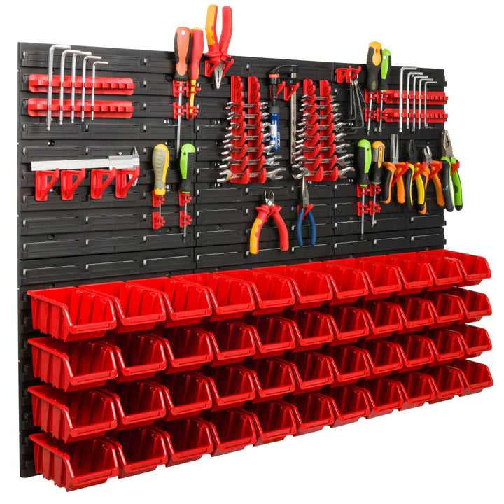 Lagersystem Werkstattregal | 117 x 78 cm | 44 stck. Box | Wandregal mit Werkzeughalterungen und Stap