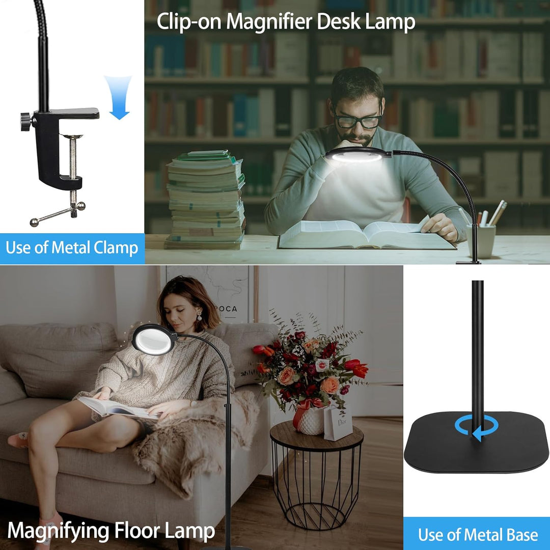 10X Standlupe mit Licht und Ständer, 3 in 1 Lupenlampe mit 54 LED, Flexible Schwanenhals Lupenleucht