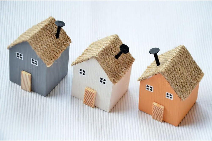 14er Set Dekohäuschen zum Hinstellen und Bemalen DIY Haus Deko Figuren aus Holz Holzhaus Holzhäuser