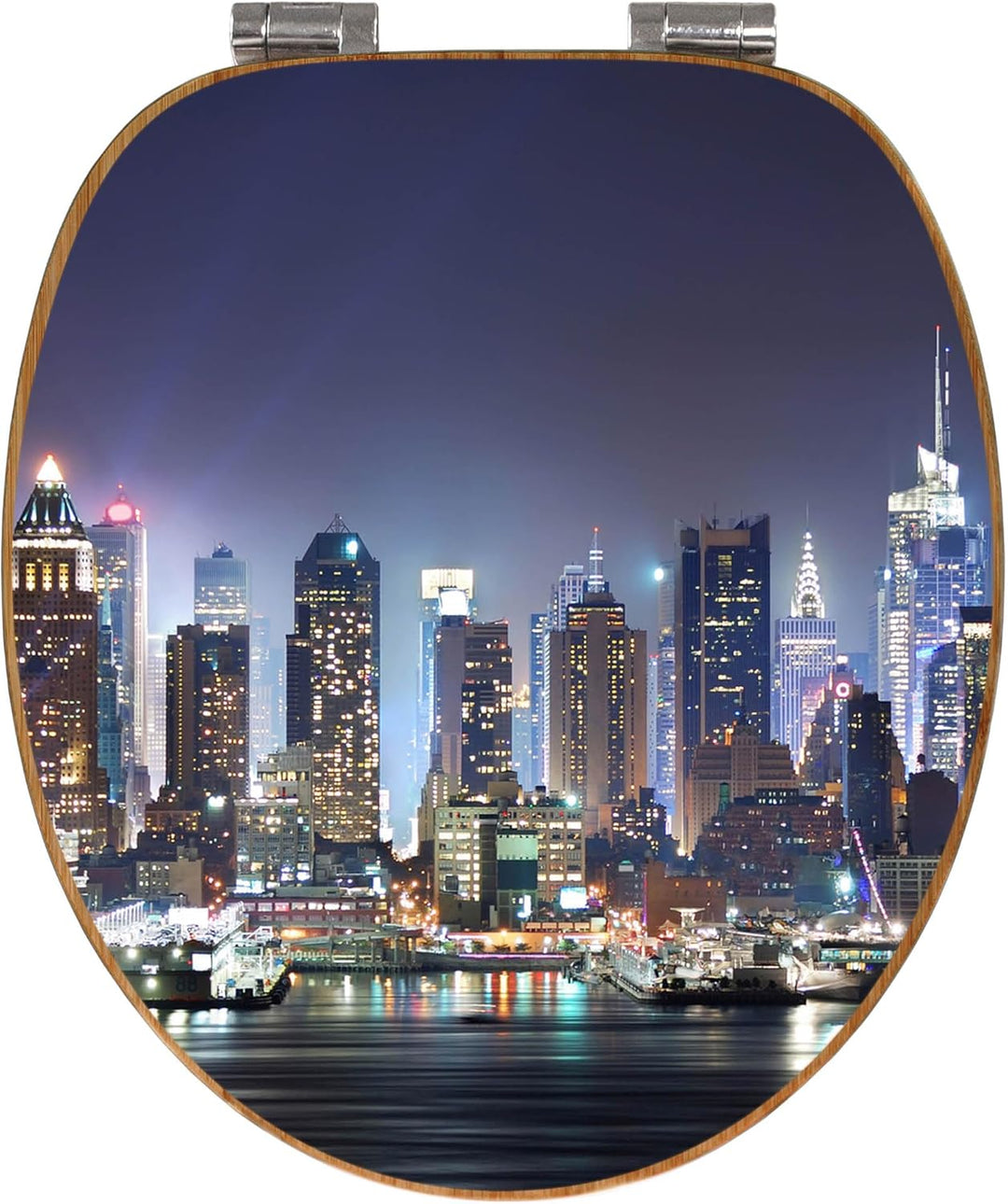 banjado® Design WC Sitz Bambus Absenkautomatik mit Motiv New York/Toilettendeckel mit Absenkautomati