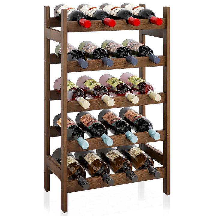 SMIBUY Bambus-Weinregal, 20 Flaschen-Display-Halter, 5-stöckige freistehende Lagerregale für Küche,