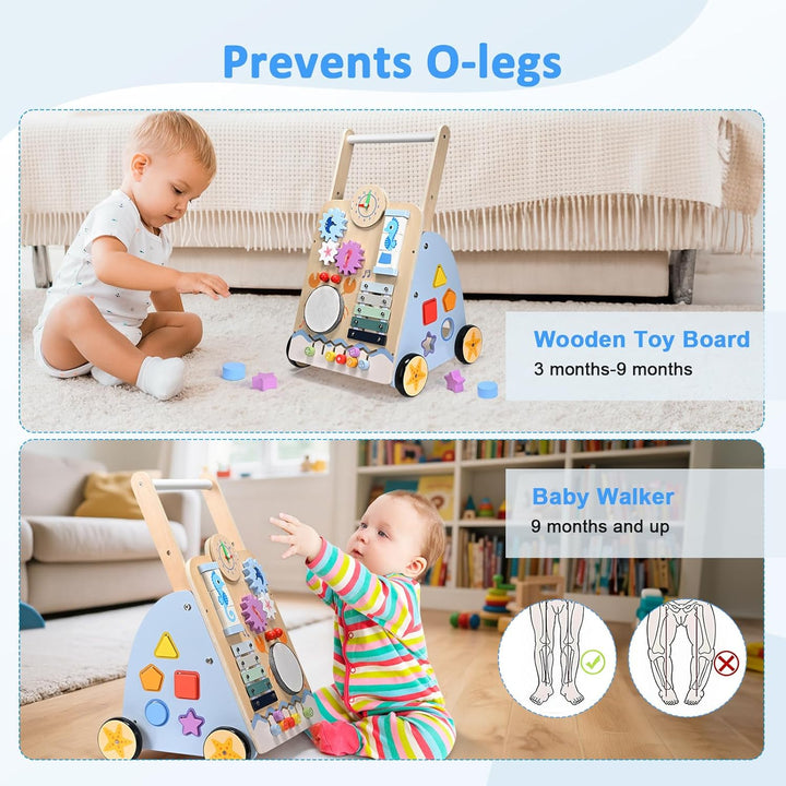 BugyKido Lauflernwagen Holz 8 In 1 Verwendung für Kinder Ab 3–9 Monaten, Multifunktion Lauflernhilfe