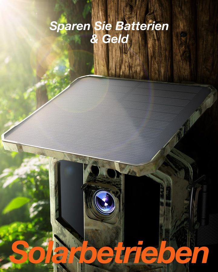iZEEKER Solar Wildkamera 4K 64MP mit Handyübertragung App, WLAN & Bluetooth Wildtierkamera mit Beweg