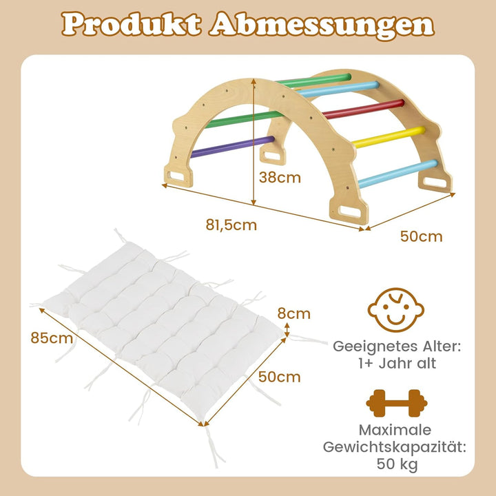 GOPLUS Kinder Kletterbogen mit Kissen, Kletterdreieck Indoor aus Holz, Klettergerüst zum Wippen und