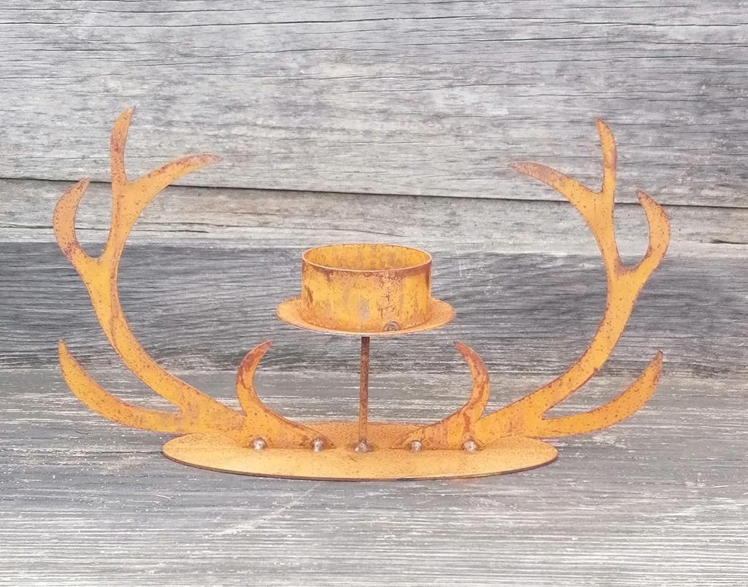 NEU !! Kerzenleuchter Geweih ca. 30 cm breit aus Metall Edelrost Rost Weihnachten Deko Advent Herbst