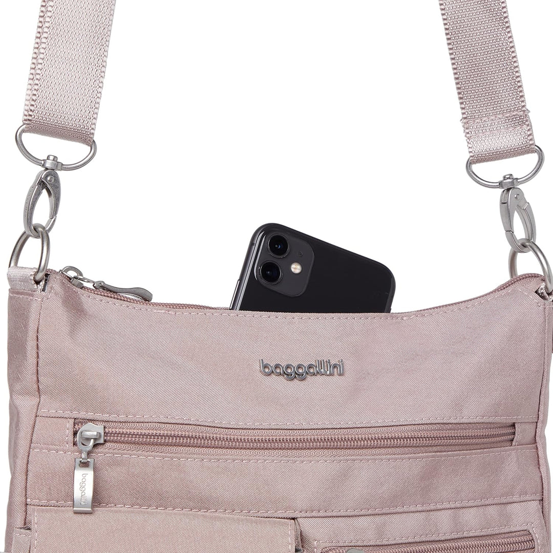 Baggallini Damen Modern Everywhere Slim Crossbody Blush Shimmer, Blush Shimmer
