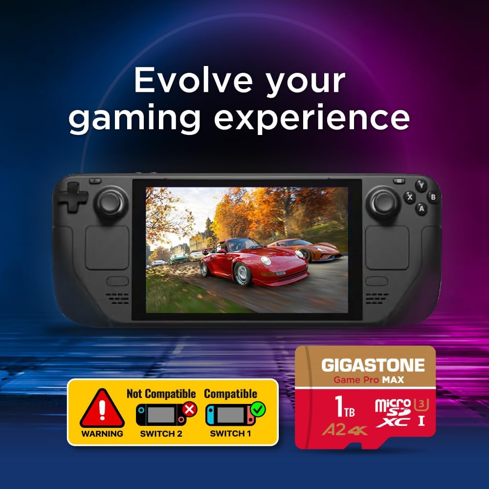 Nur für Switch 1 GIGASTONE 1TB Micro SD Karte, Game Pro MAX, bis zu 170/140 MB/s, MicroSDXC Speicher