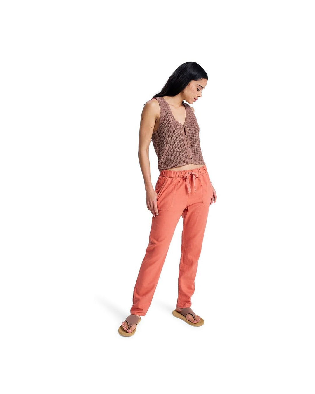 Roxy On The Seashore - Cargo Hose aus Leinen für Frauen Weiss S Aprikosenbrand, S Aprikosenbrand