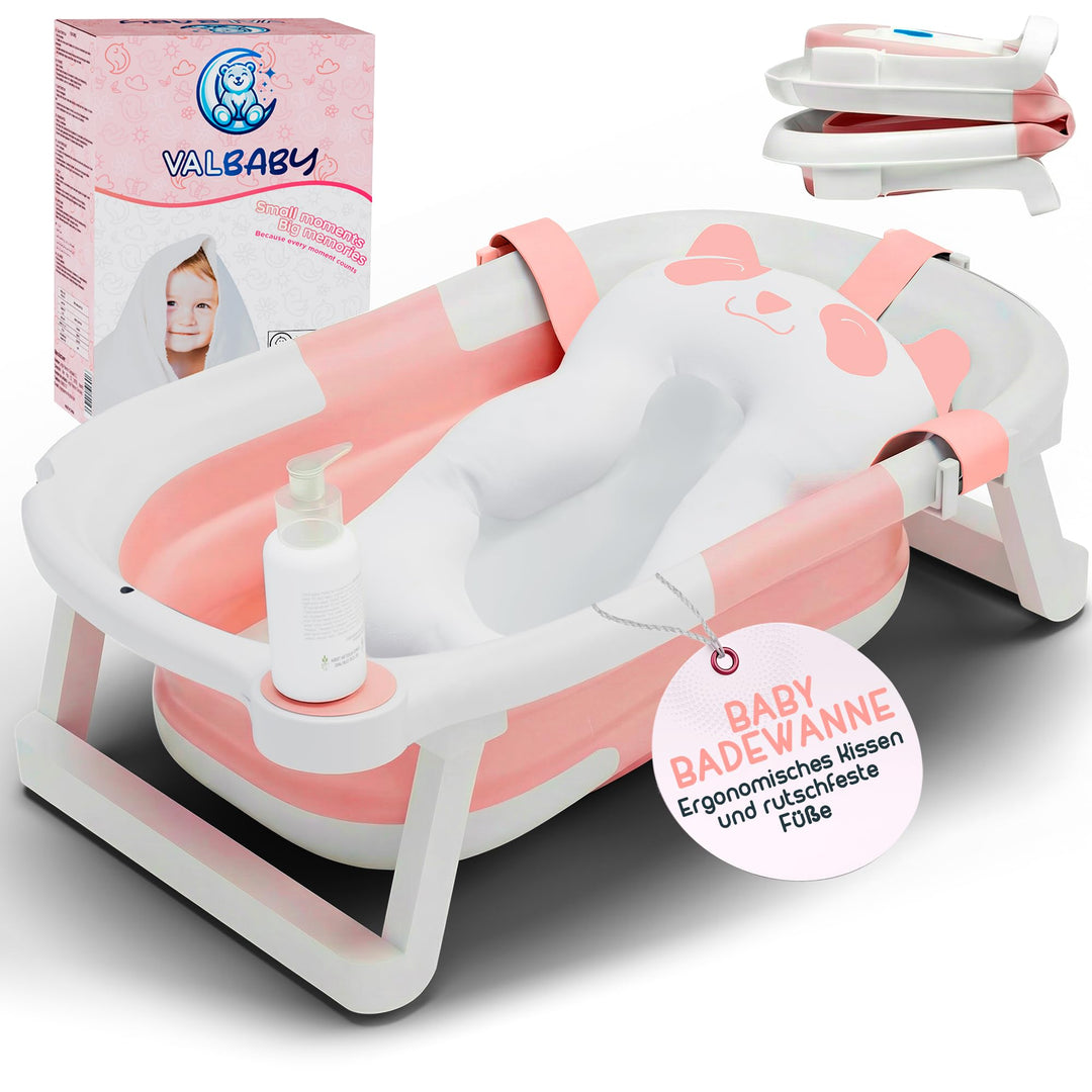 Baby Badewanne Faltbar Antirutsch Ergonomisch Neugeborene Bis 2 Jahre Rosa + Panda Kissen Gross und