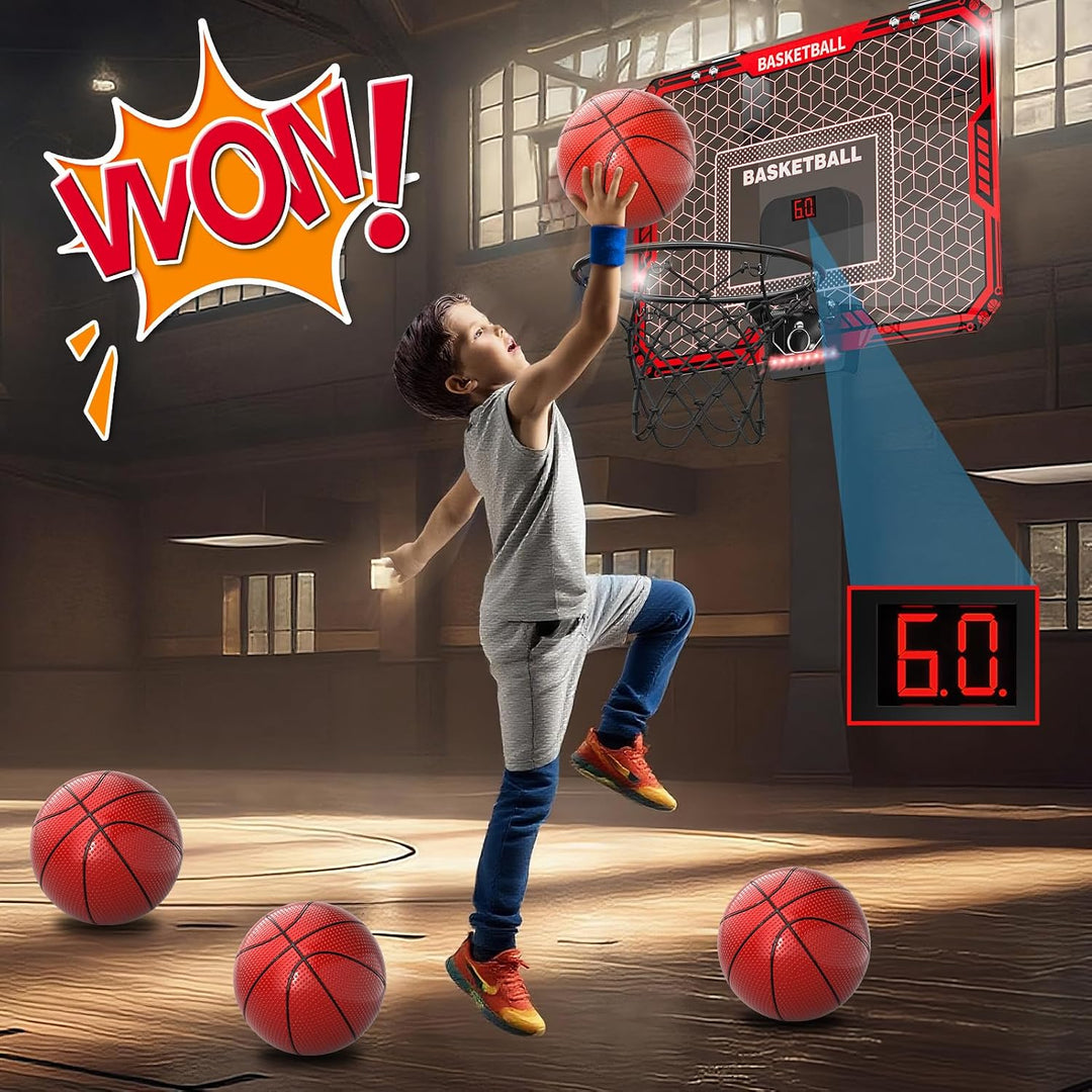 Mini-Basketballkorb für Tür mit elektronischer Anzeigetafel, 7-Farben-LED-Backboard &amp; Fernbedienung,