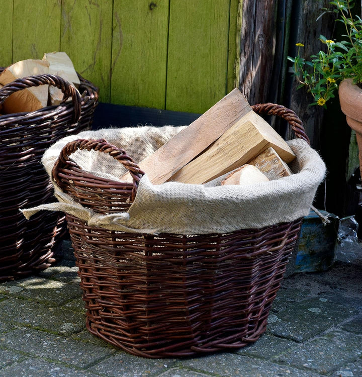 dobar® Premium Kaminholzkorb aus ungeschälter Weide - Kaminholzaufbewahrung mit Tragegriffen - Kamin