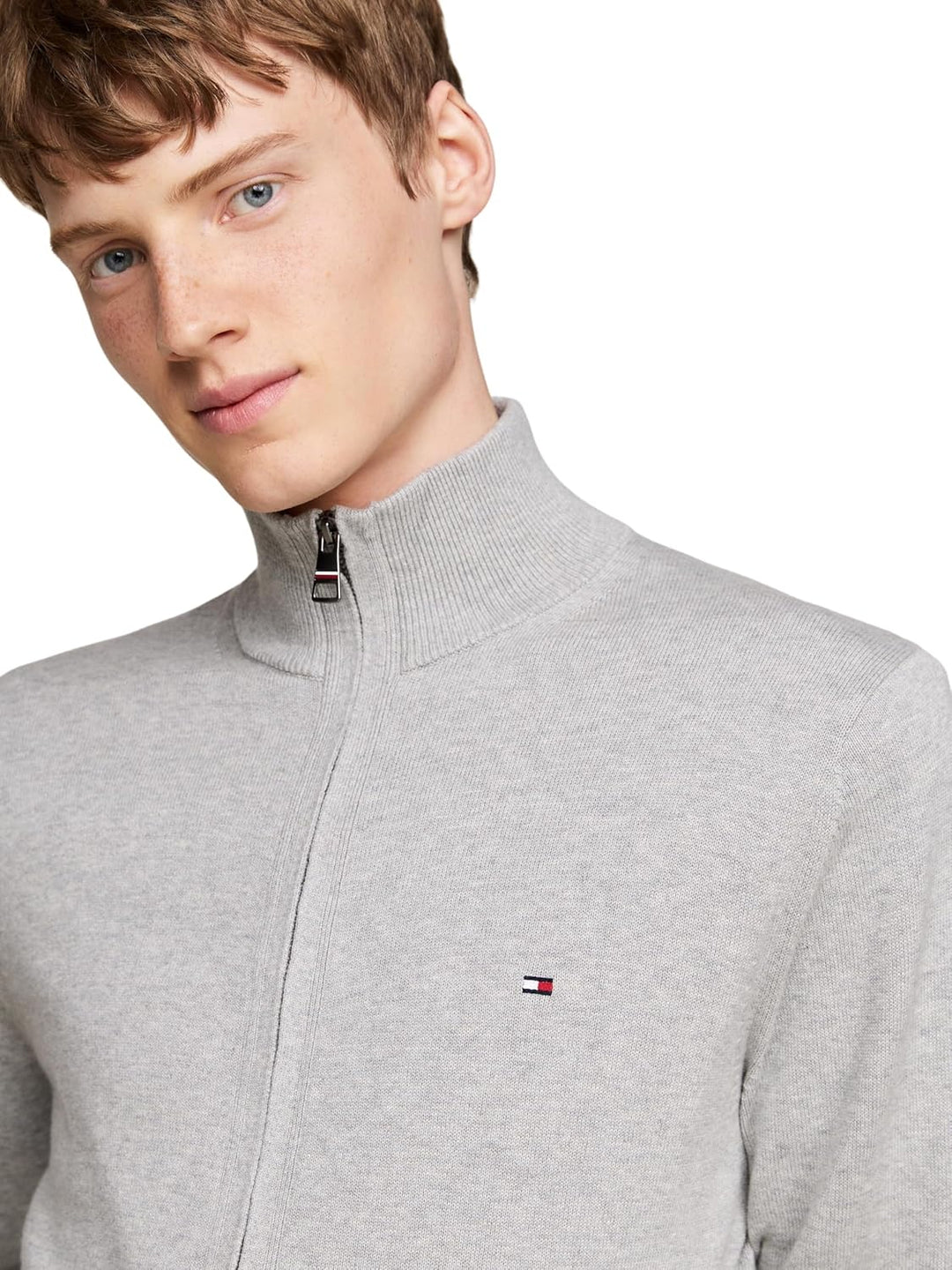 Tommy Hilfiger Herren Pullover mit Reissverschluss Stehkragen XXL Grau (Light Grey Heather), XXL Gra